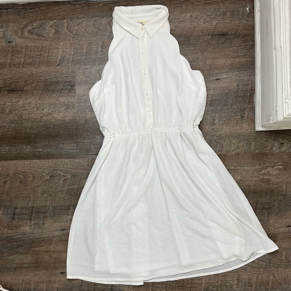 Women's Off White / Beige Button Down Skater Dress - Picture 1 of 2